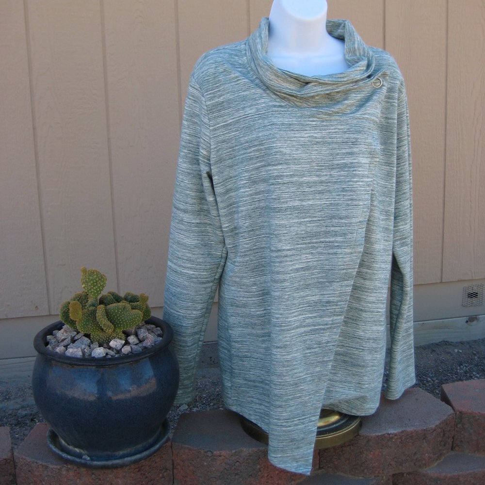 Danskin Heathered Sage Green Cowl Neck Sweater Jacket